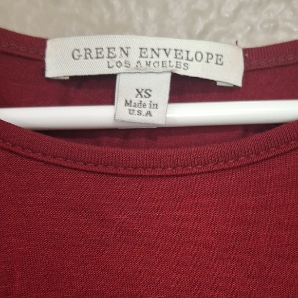 Green Envelope Red Lace Sleeve Blouse Size XS - Picture 2 of 7